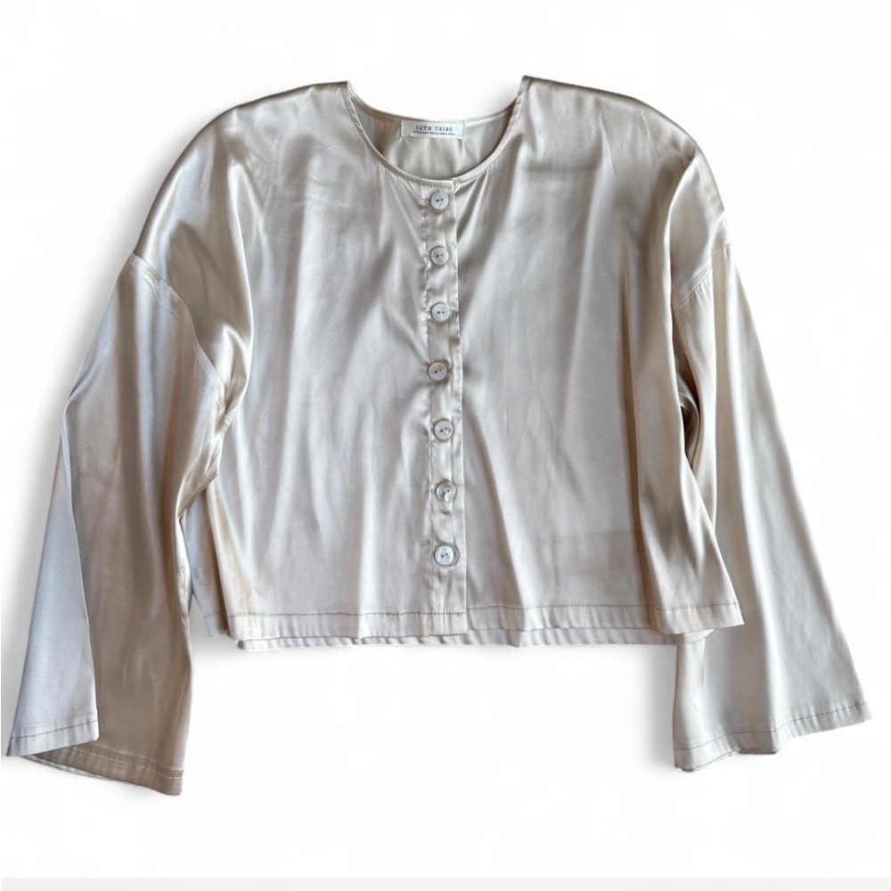 12th Tribe Cream Button-Down Women's Shirt